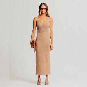 NWT Ronny Kobo Darcy Madi Open-Back Knit Maxi Dress BROWN SAND